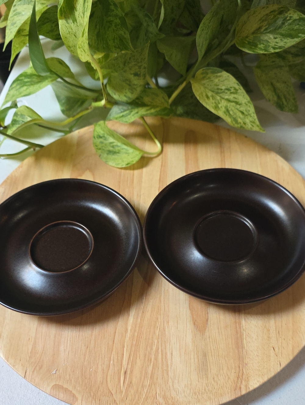 Set of 2 Dark Brown England Denby Ceramic Saucers